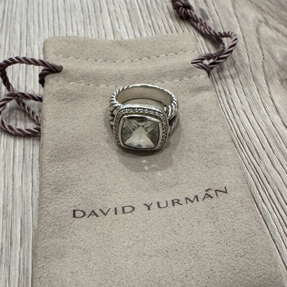 Authentic David Yurman Albion Ring Sterling Silver Prasiolite & Diamonds, 11mm - Picture 2 of 11